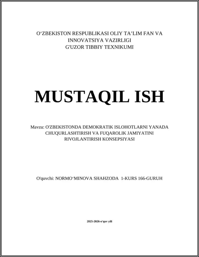 O'ZBEKISTONDA DEMOKRATIK ISLOHOTLARNI YANADA CHUQURLASHTIRISH VA FUQAROLIK JAMIYATINI RIVOJLANTIRISH KONSEPSIYASI 1