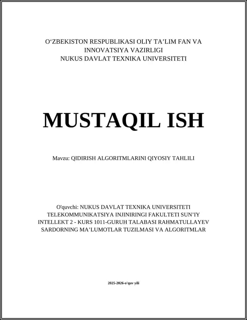 QIDIRISH ALGORITMLARINI QIYOSIY TAHLILI 1