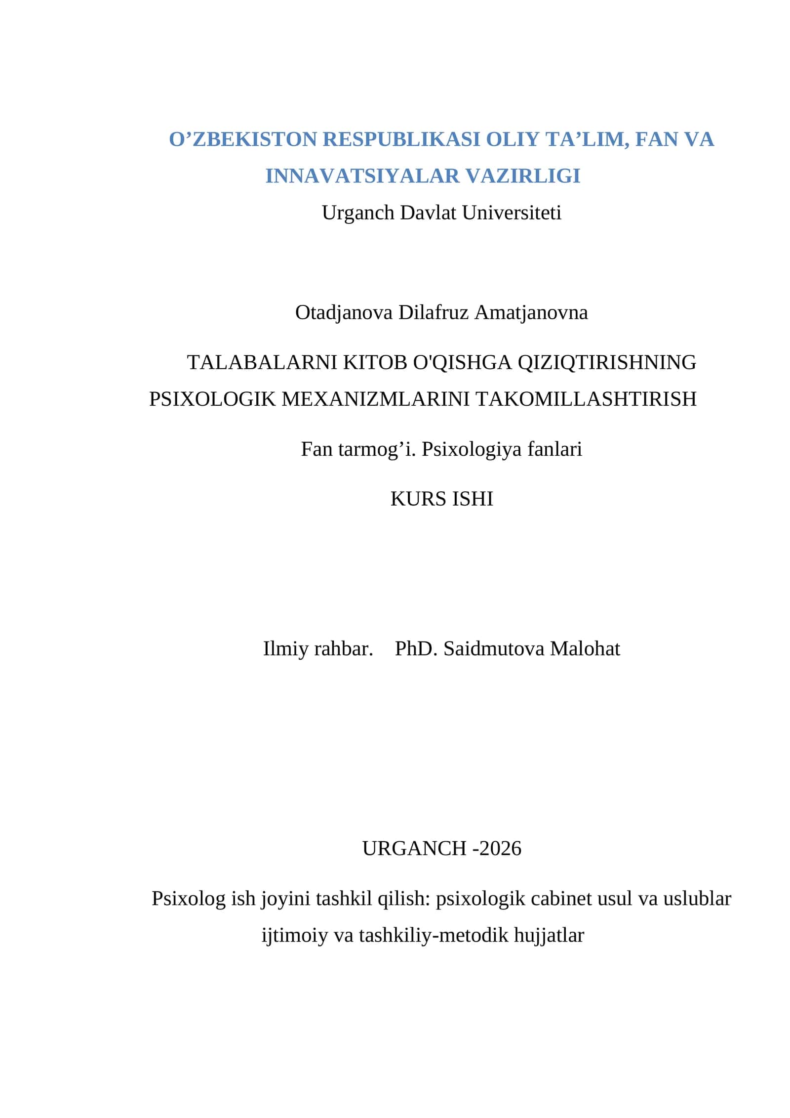 Psixolog ish joyini tashkil qilish 1
