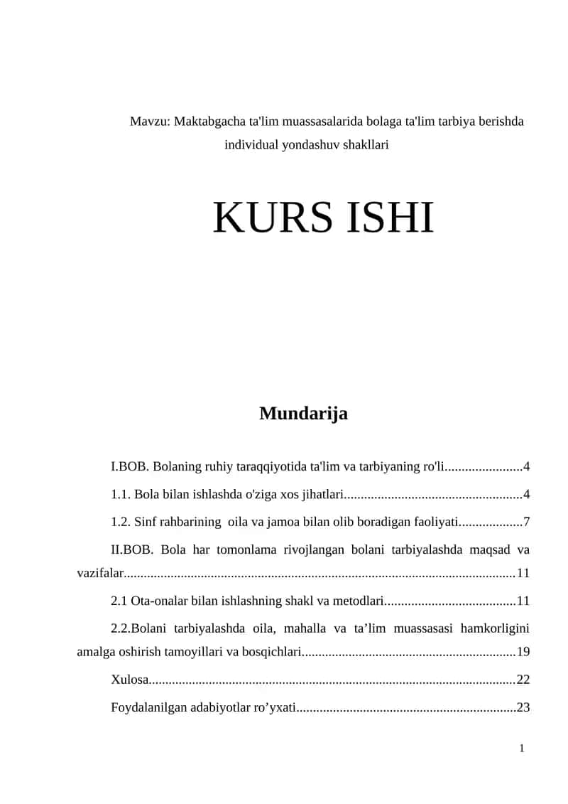 Maktabgacha ta'lim muassasalarida bolaga ta'lim tarbiya berishda individual yondashuv shakllari 1
