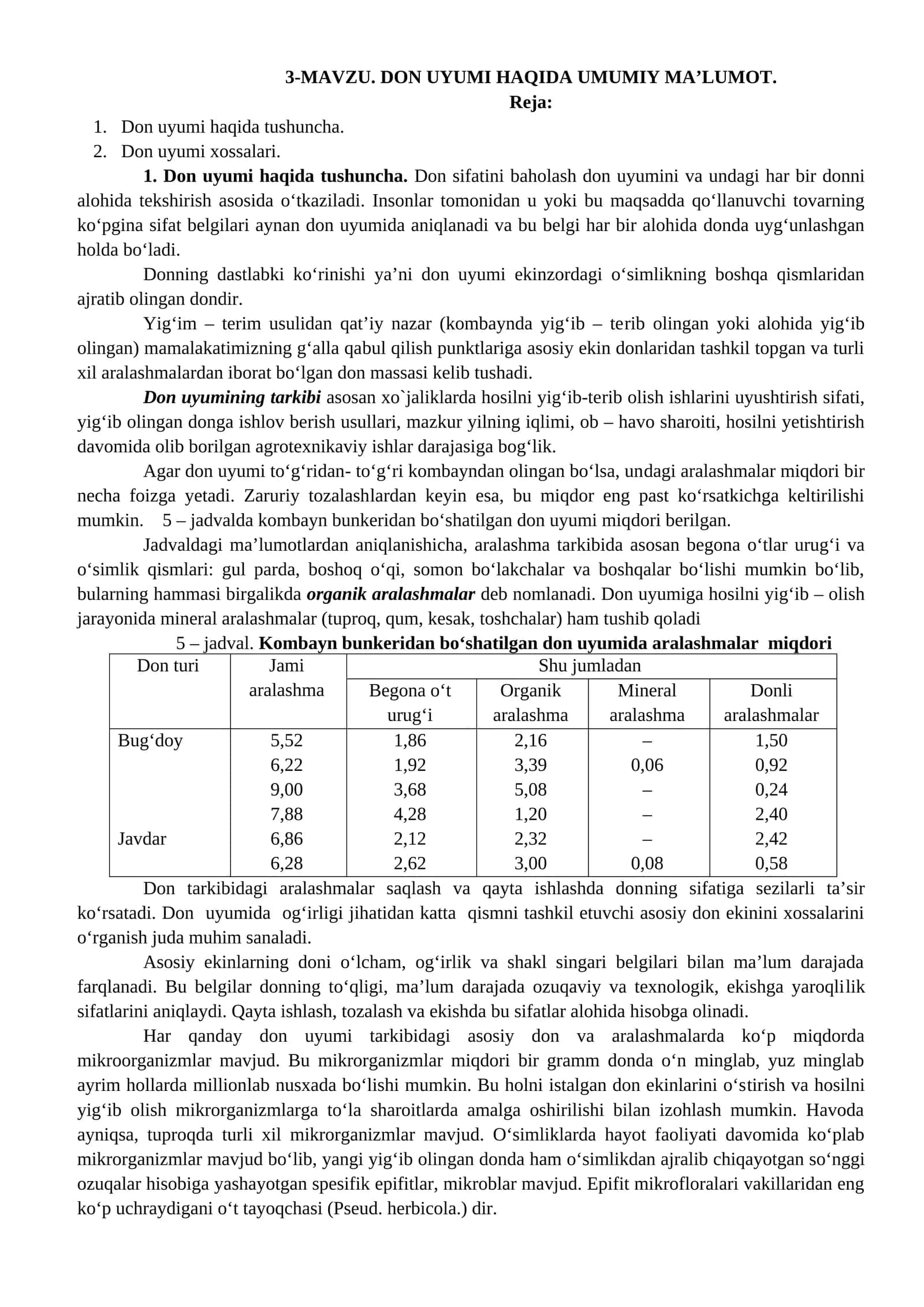 Don Uyumi Haqida Umumiy Ma'lumot 1