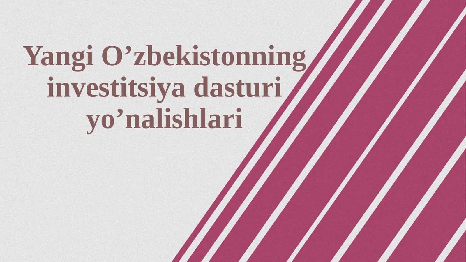 Yangi O‘zbekistonning investitsiya dasturi yo’nalishlari 1