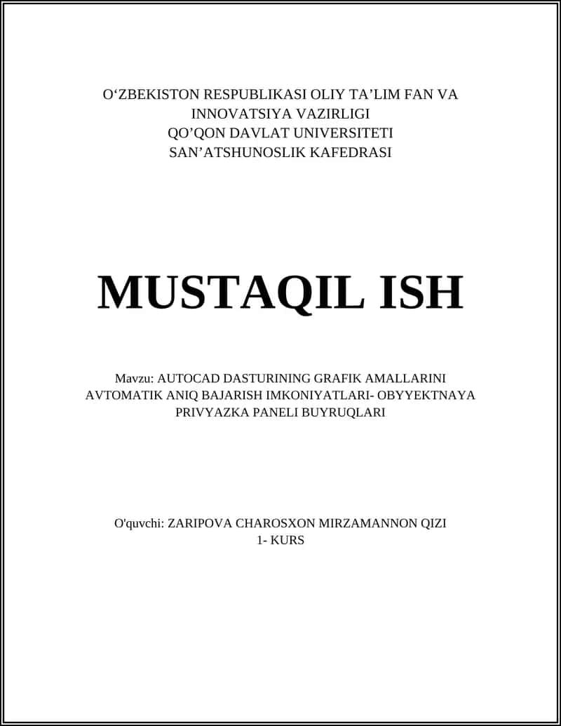 AUTOCAD DASTURINING GRAFIK AMALLARINI AVTOMATIK ANIQ BAJARISH IMKONIYATLARI 1