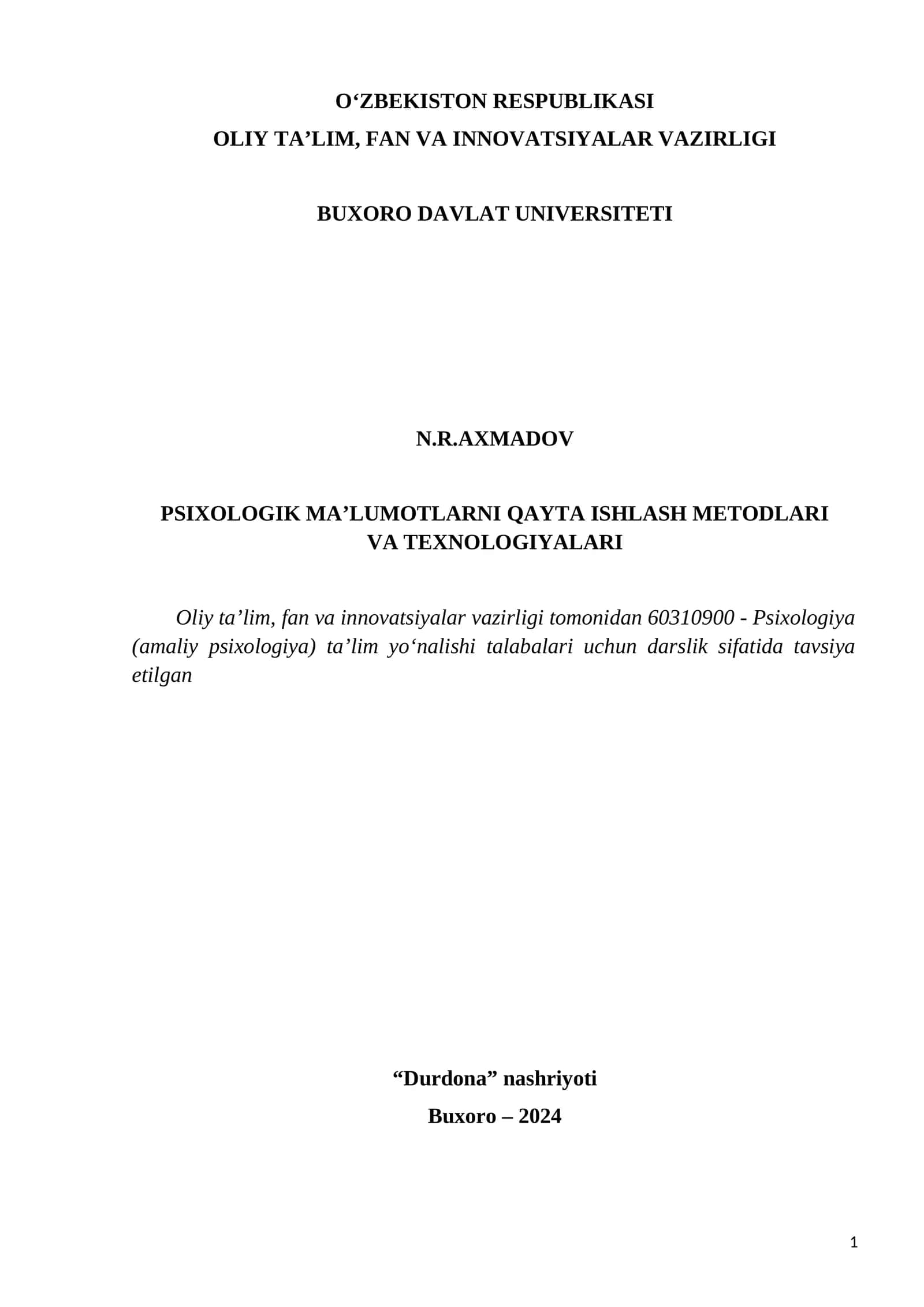 Psixologik Ma'lumotlarni Qayta Ishlash Metodlari va Texnologiyalari 1