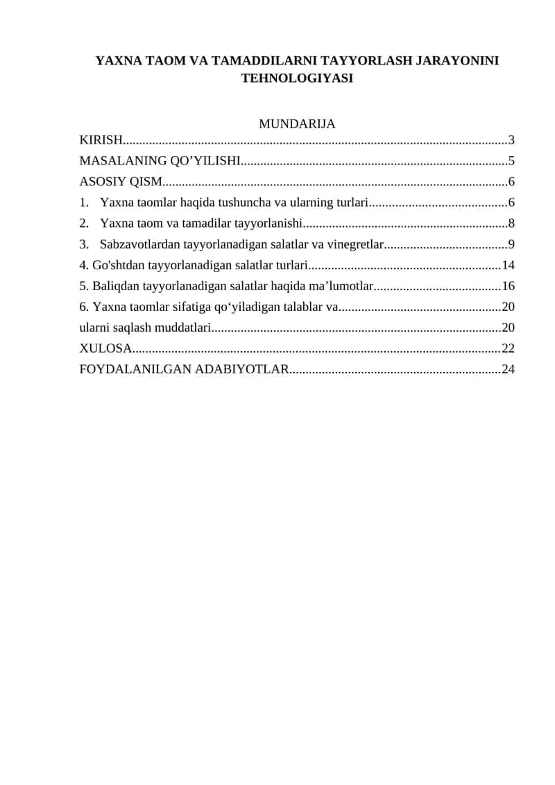 Yaxna Taom va Tamaddilarni Tayyorlash Jarayonini Tehnologiyasi 1