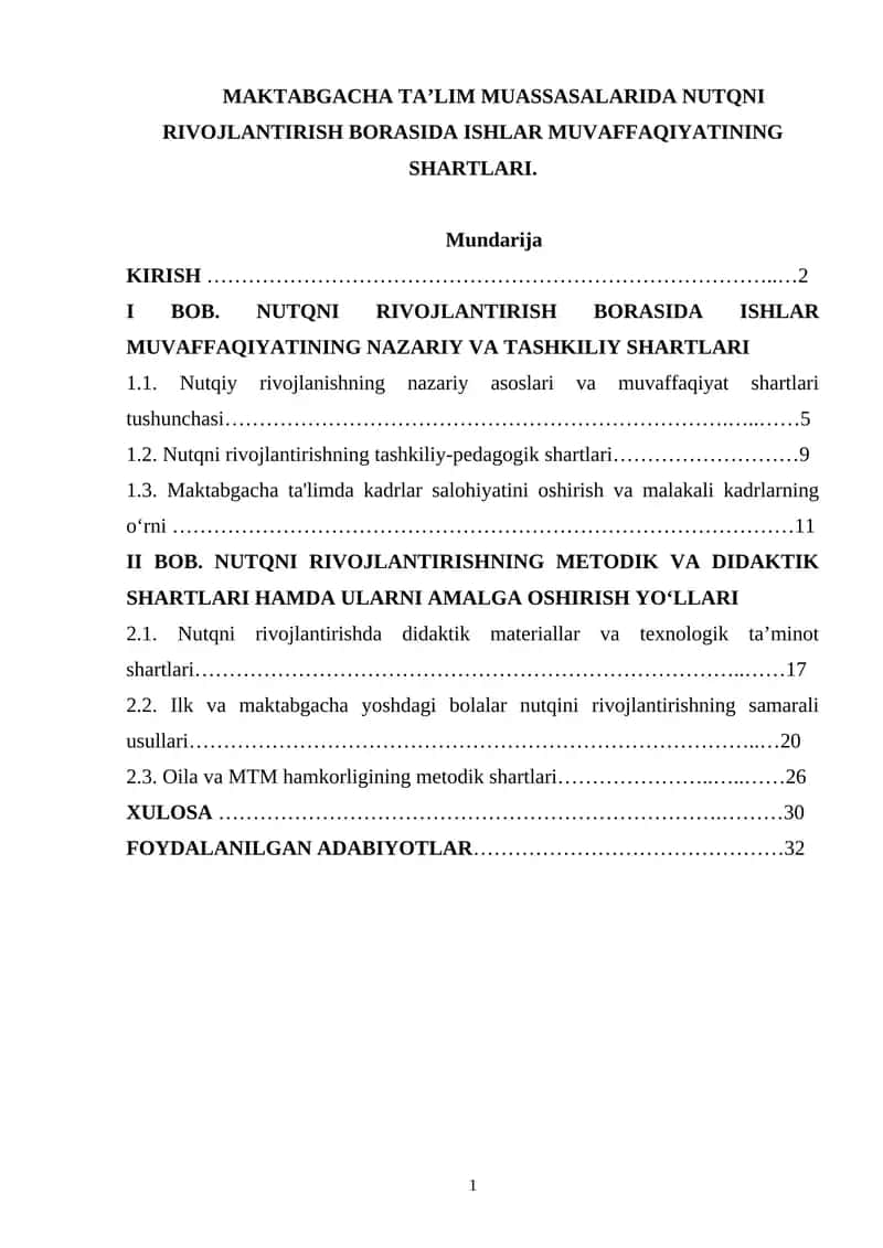 Nutqni rivojantirishning tashkiliy-pedagogik shartlari 1