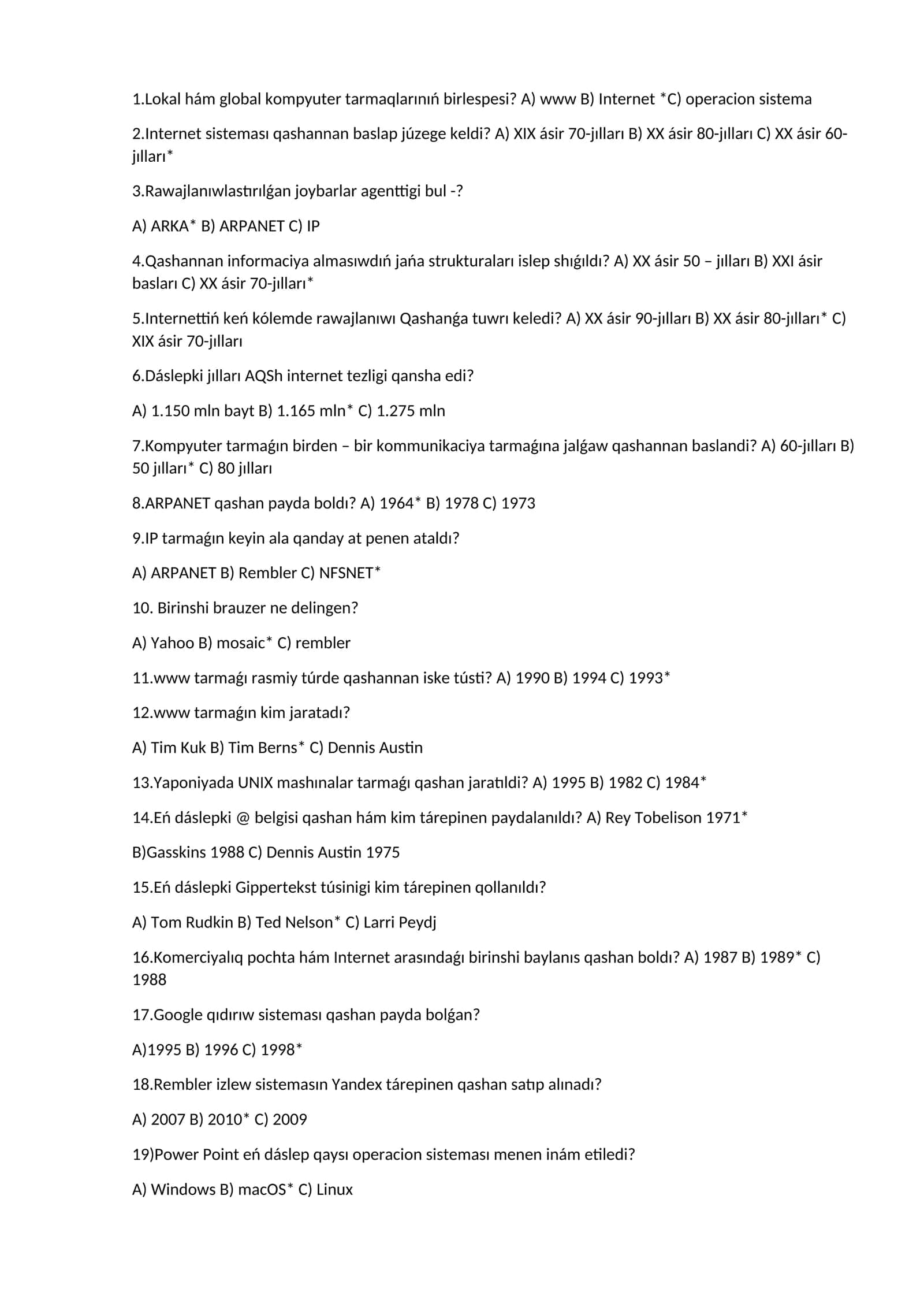 Internet sisteması qashannan baslap júzege keldi 1