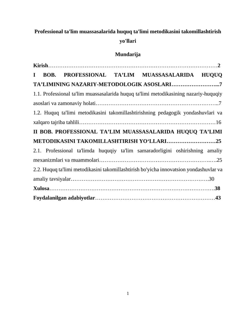 Professional ta'lim muassasalarida huquq ta'limi metodikasini takomillashtirish yo'llari 1
