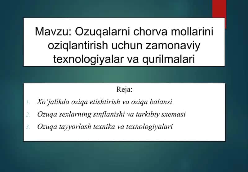 Ozuqalarni chorva mollarini oziqlantirish uchun zamonaviy texnologiyalar va qurilmalari 1