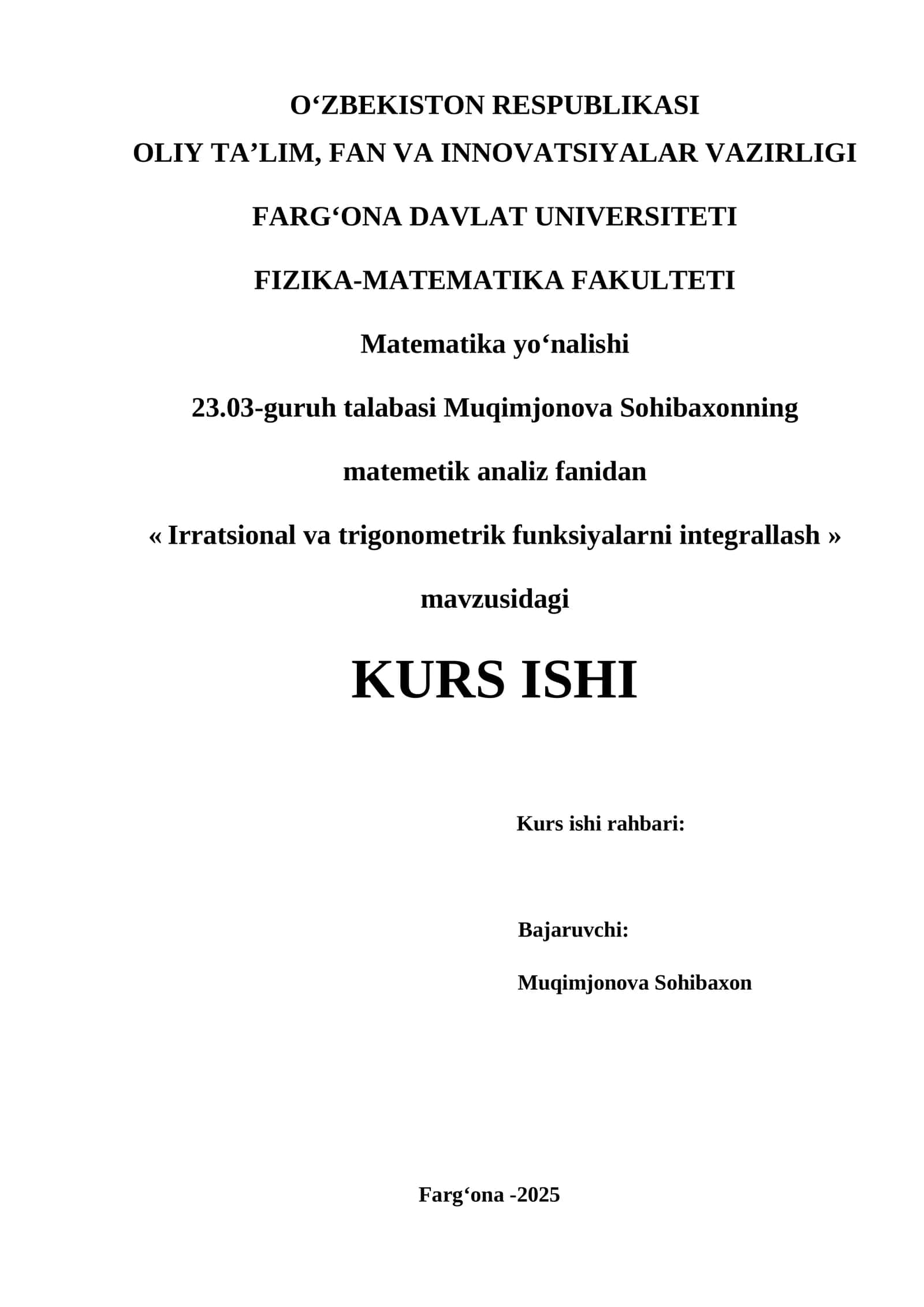 Irratsional va trigonometrik funksiyalarni integrallash 1