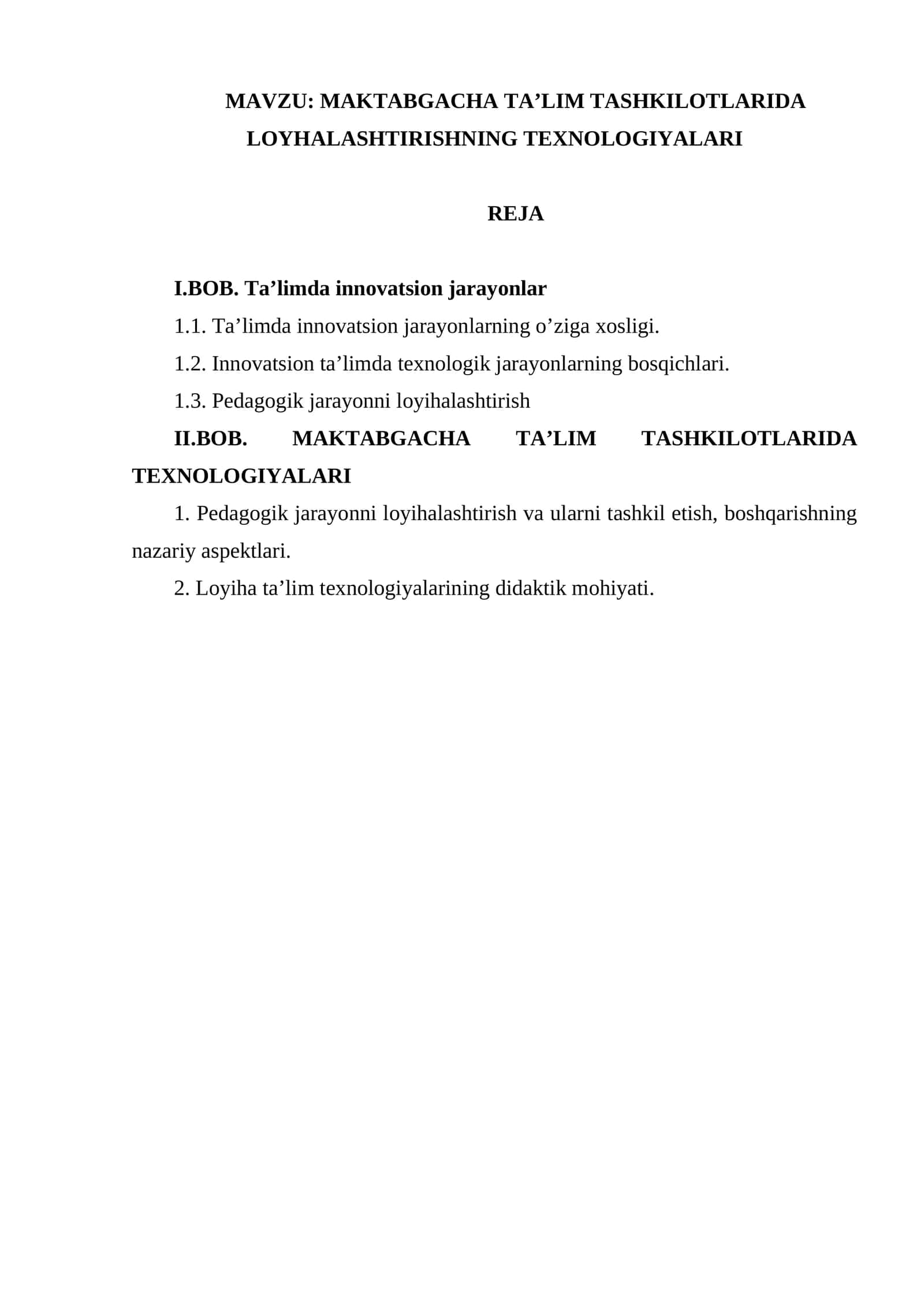 MAKTABGACHA TA’LIM TASHKILOTLARIDA LOYHALASHTIRISHNING TEXNOLOGIYALARI 1