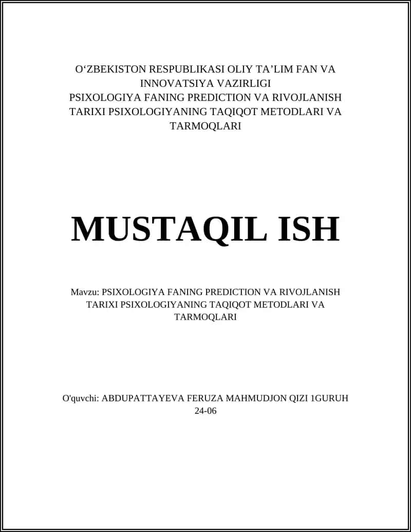 PSIXOLOGIYA FANING PREDICTION VA RIVOJLANISH TARIXI PSIXOLOGIYANING TAQIQOT METODLARI VA TARMOQLARI 1