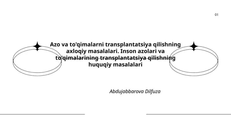 Azo va to'qimalarni transplantatsiya qilishning axloqiy masalalari. Inson azolari va to'qimalarining transplantatsiya qilishning huquqiy masalalari 1