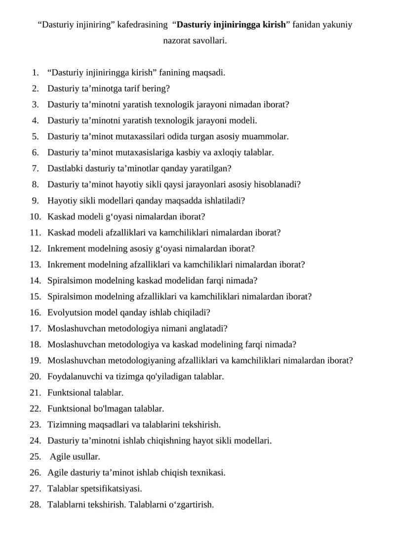 Dasturiy injiniringga kirish 1