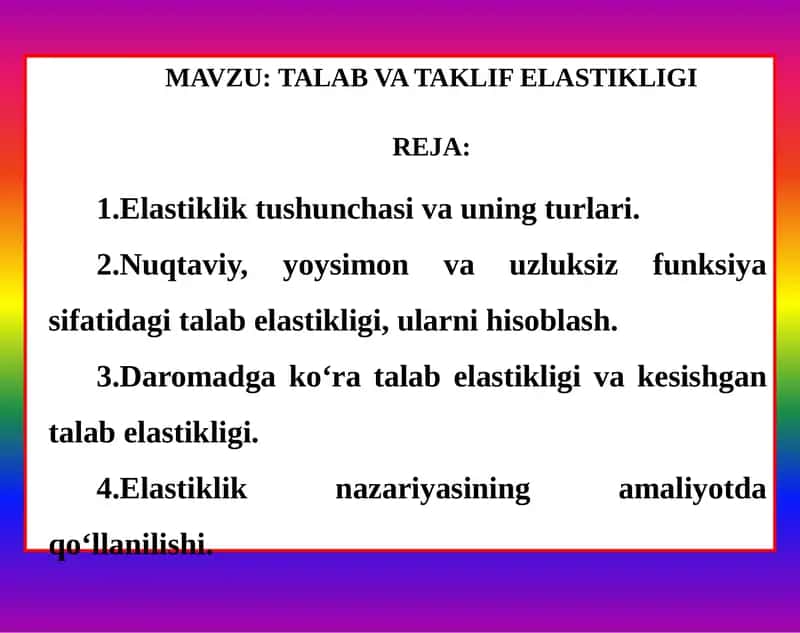 Talab va Taklif Elastikligi 1