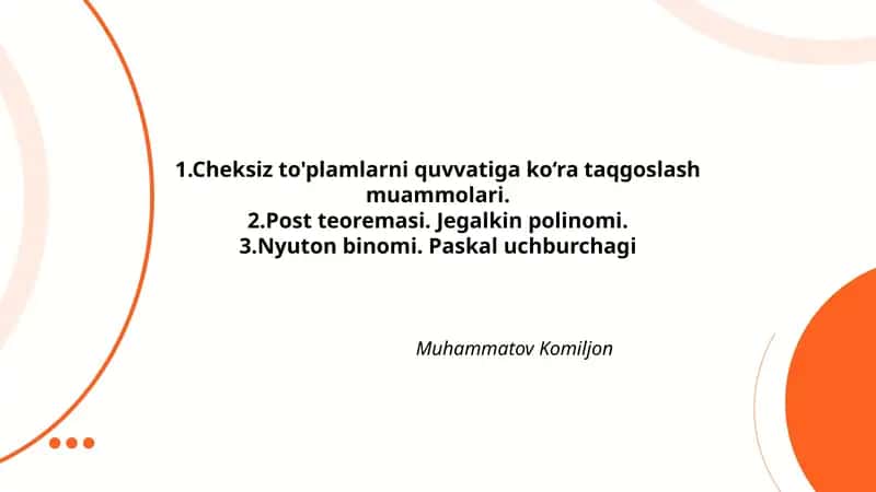 Cheksiz to'plamlarni quvvatiga ko‘ra taqgoslash muammolari. 1
