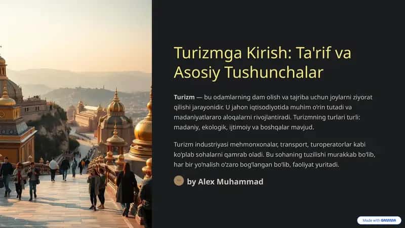 Turizmga Kirish: Ta'rif va asosiy tushunchalar 1