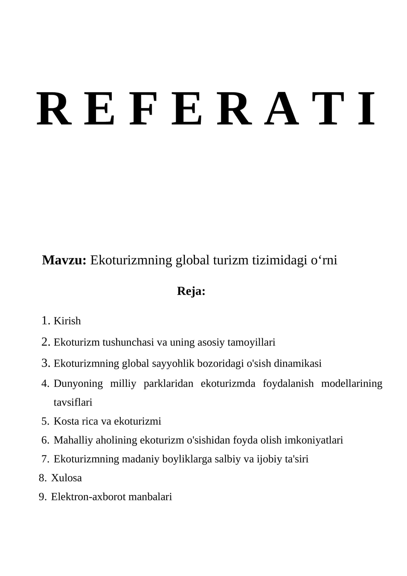Ekoturizmning global turizm tizimidagi o‘rni 1
