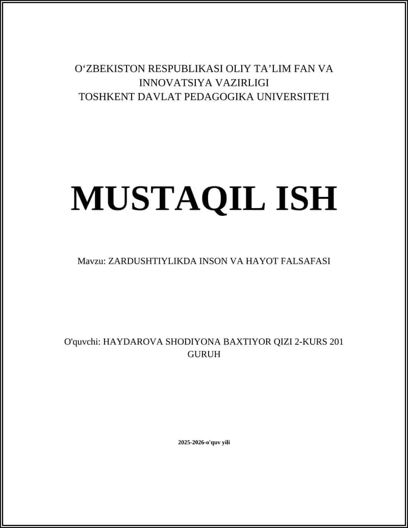 ZARDUSHTIYLIKDA INSON VA HAYOT FALSAFASI 1