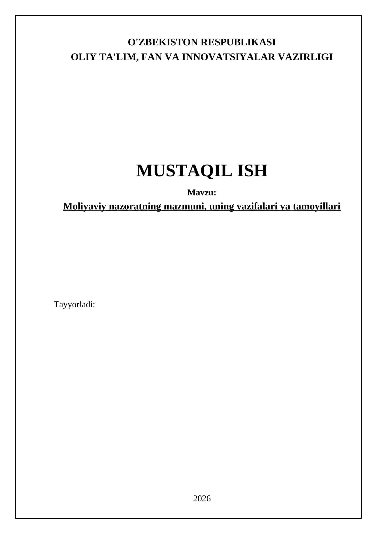 Moliyaviy nazoratning mohiyati va uning oʻrni 1