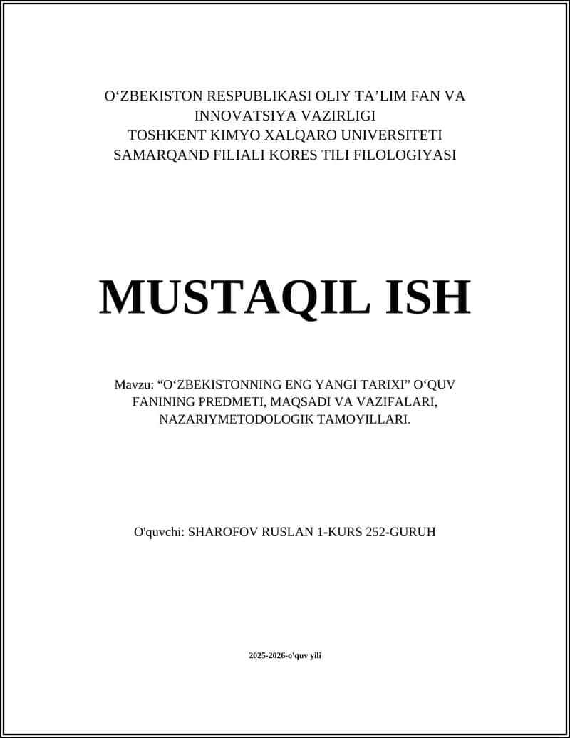"O‘zbekistonning eng yangi tarixi" fani predmeti 1