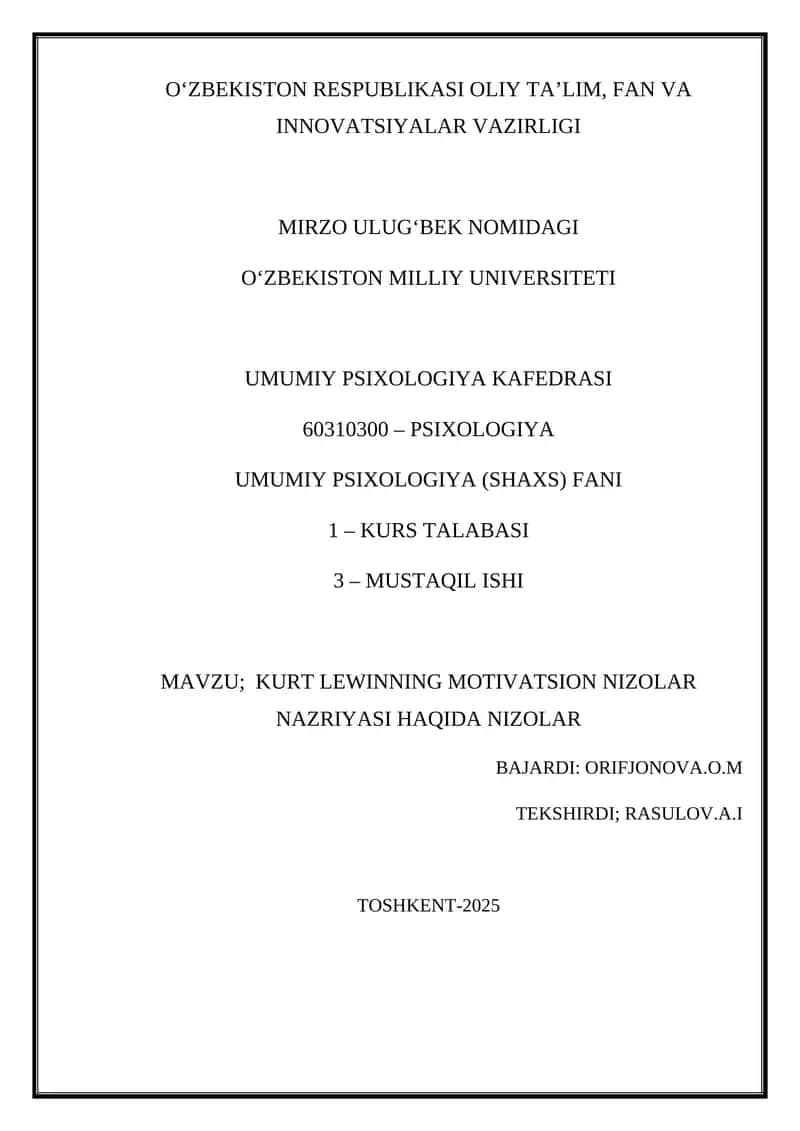 KURT LEWINNING MOTIVATSION NIZOLAR NAZRIYASI HAQIDA NIZOLAR 1
