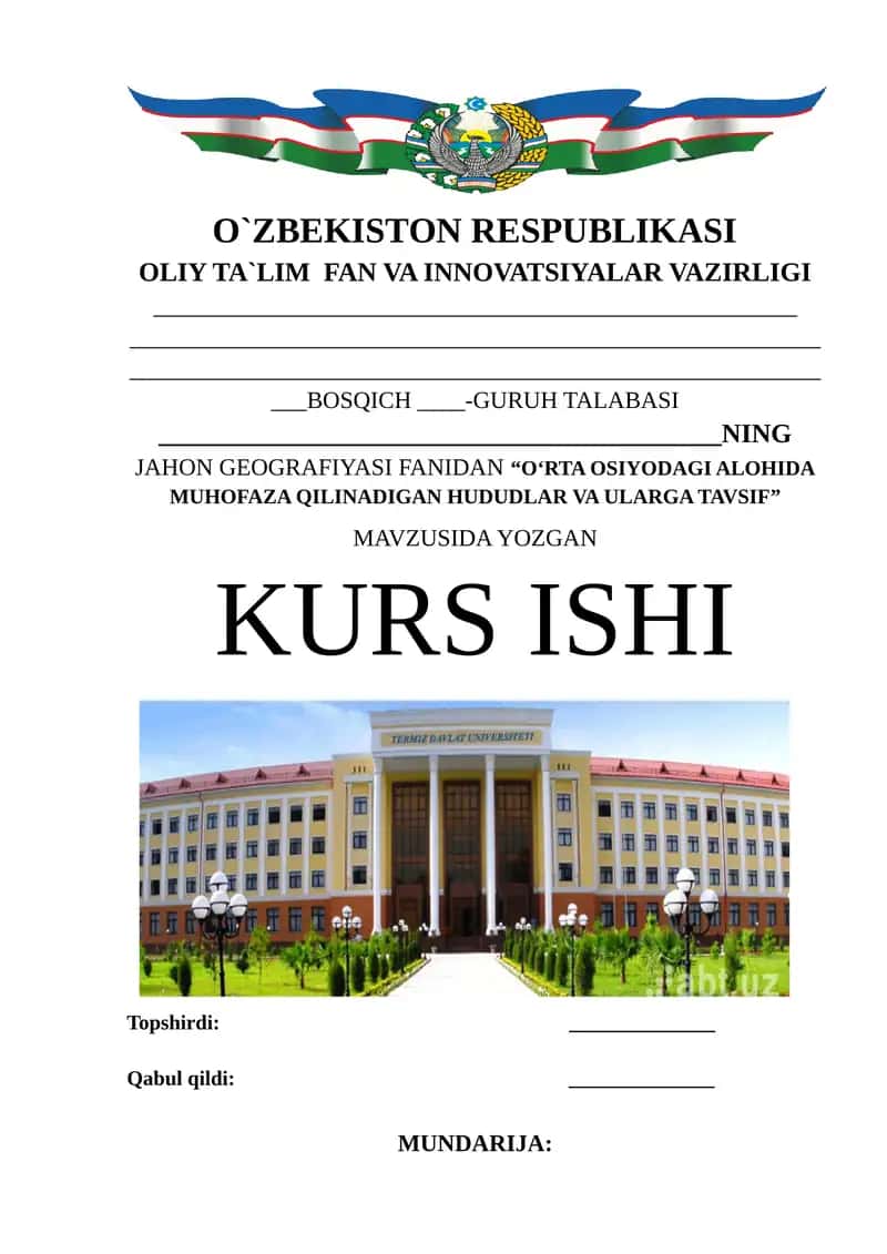 O‘rta Osiyodagi alohida muhofaza qilinadigan hududlar va ularga tavsif 1