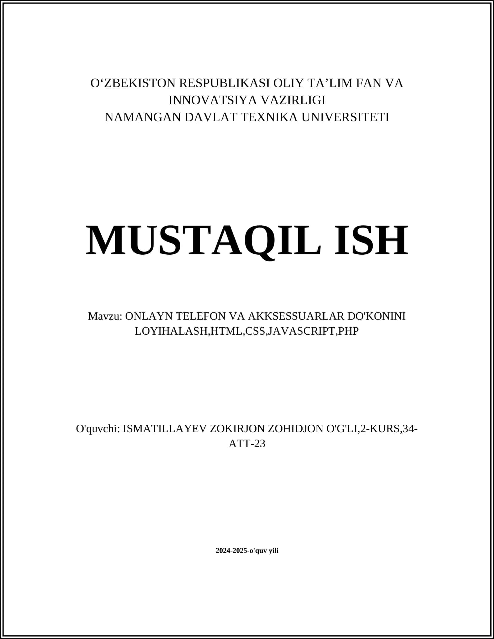 ONLAYN TELEFON VA AKKSESSUARLAR DO'KONINI LOYIHALASH 1