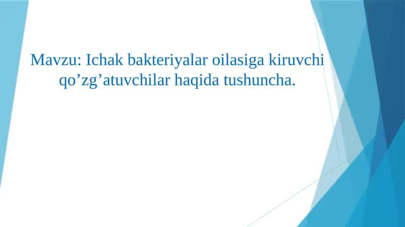 Ichakbakteriyalar oilasi ga kiruvchi qo’zg’atuvchilar haqida tushuncha 1