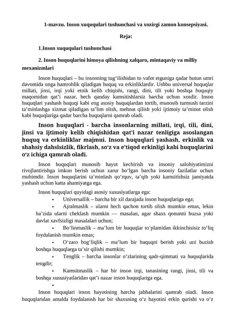 Inson huquqlari tushunchasi
