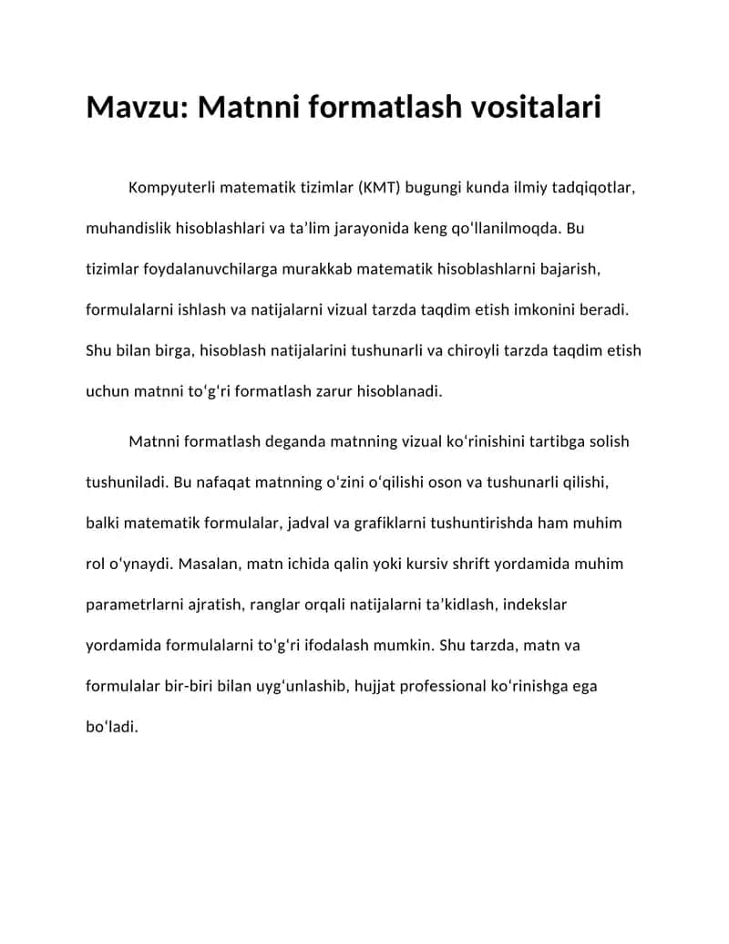 Matnni formatlash vositalari 1