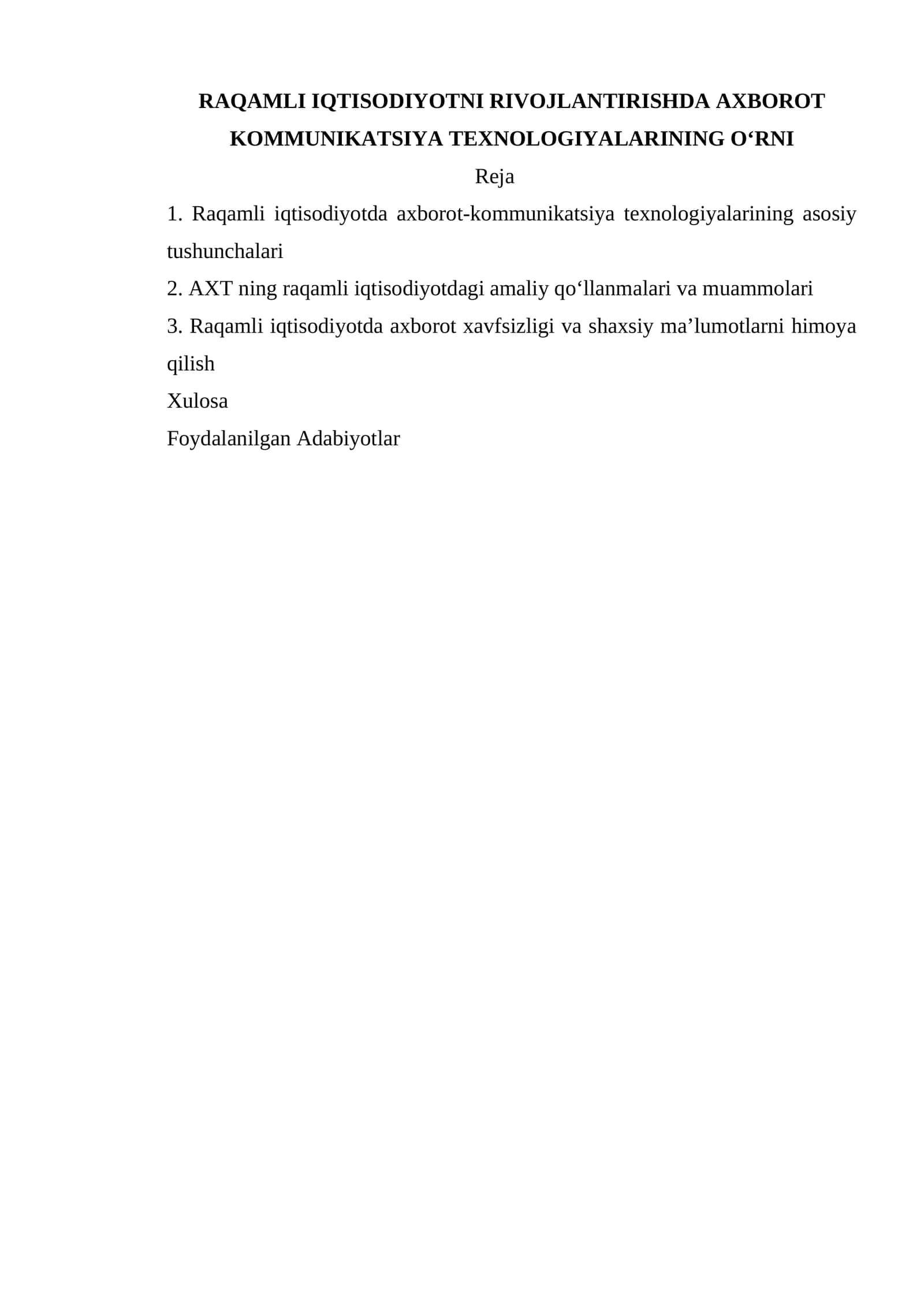 Raqamli iqtisodiyotni rivojlantirishda axborot kommunikatsiya texnologiyalarining o'rni 1
