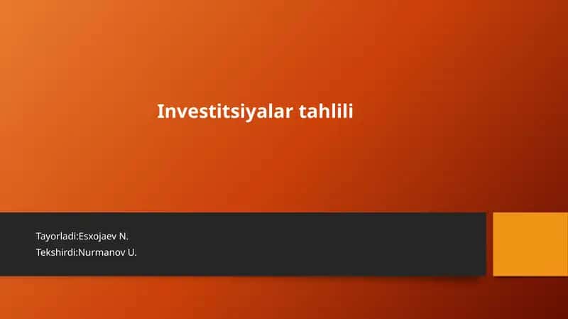 Investitsiyalar tahlili 1