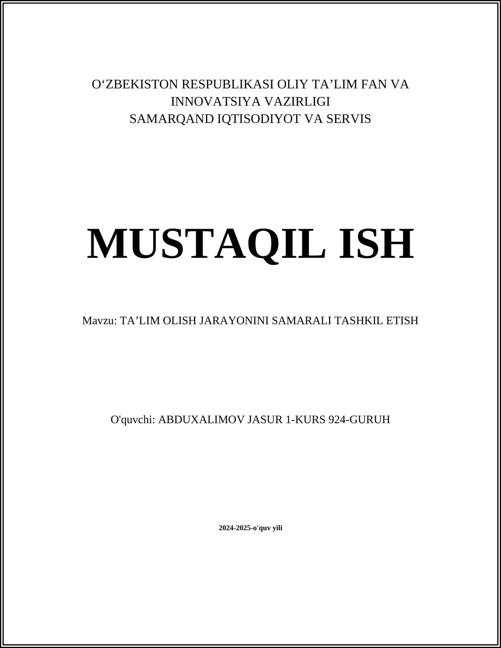 TA’LIM OLISH JARAYONINI SAMARALI TASHKIL ETISH 1
