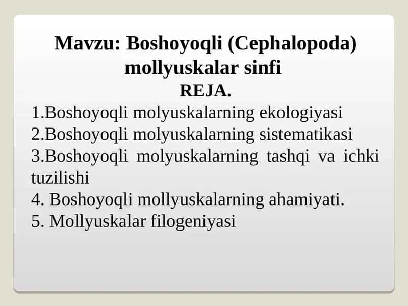 Boshoyoqli (Cephalopoda) mollyuskalar sinfi 1