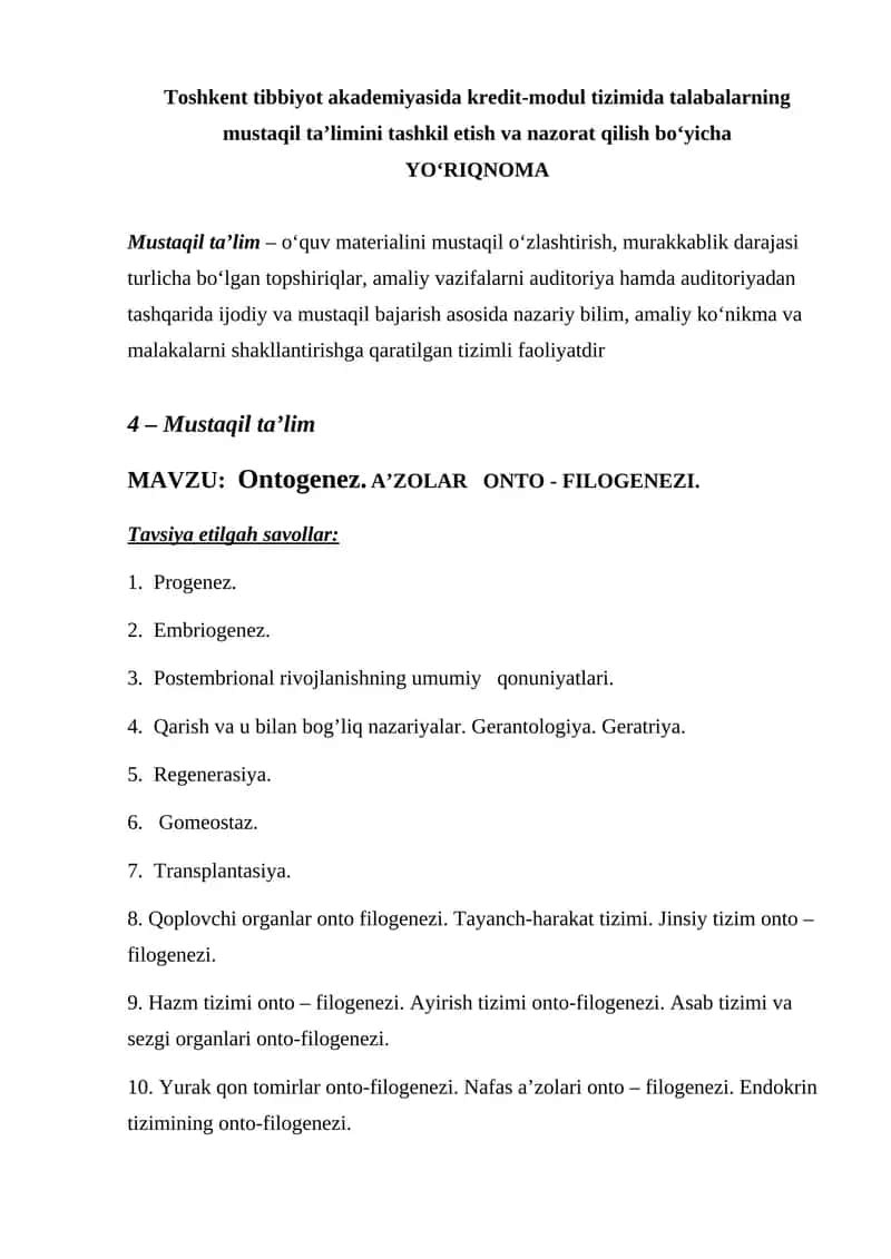 Ontogenez. A'zolar onto-filogenezi 1