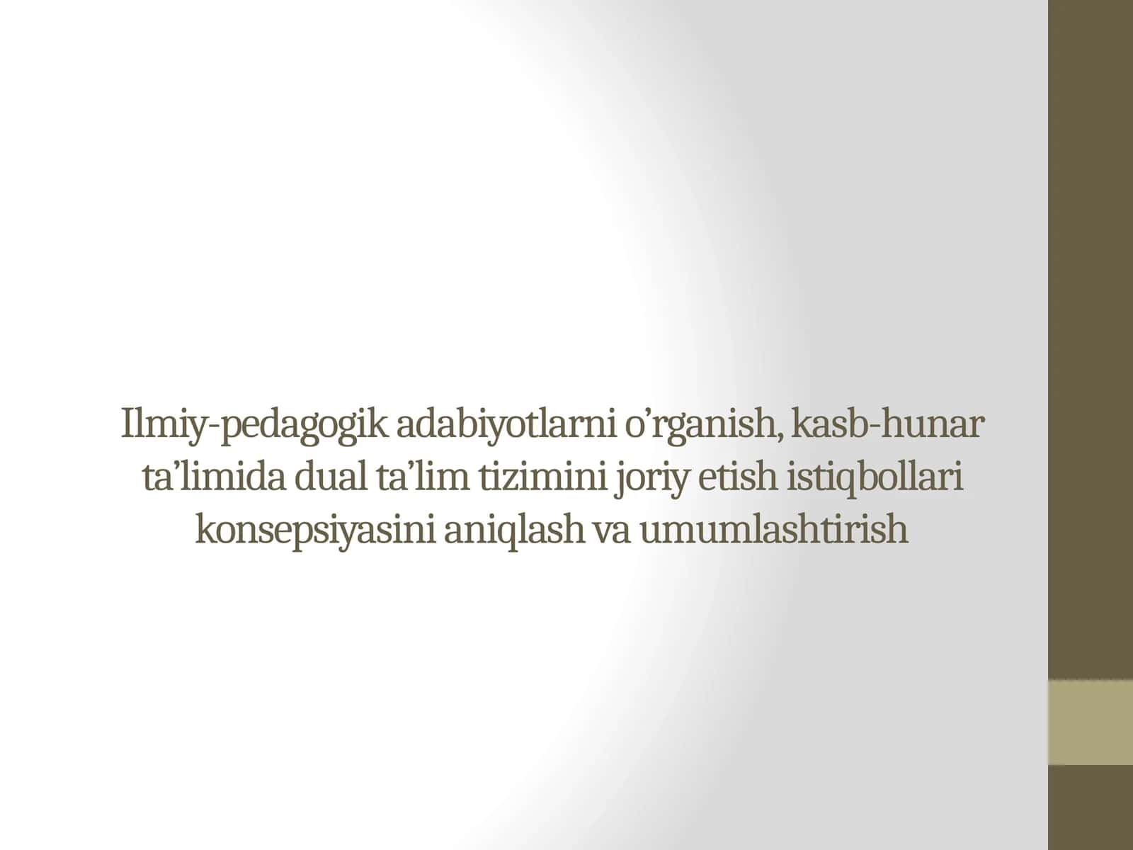 Ilmiy-pedagogik adabiyotlarni o’rganish, kasb-hunar ta’limida dual ta’lim tizimini joriy etish istiqbollari konsepsiyasini aniqlash va umumlashtirish 1