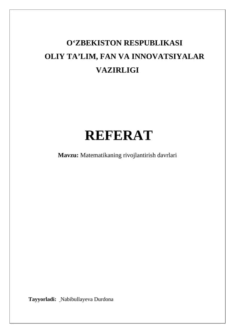 Matematikaning rivojlantirish davrlari 1