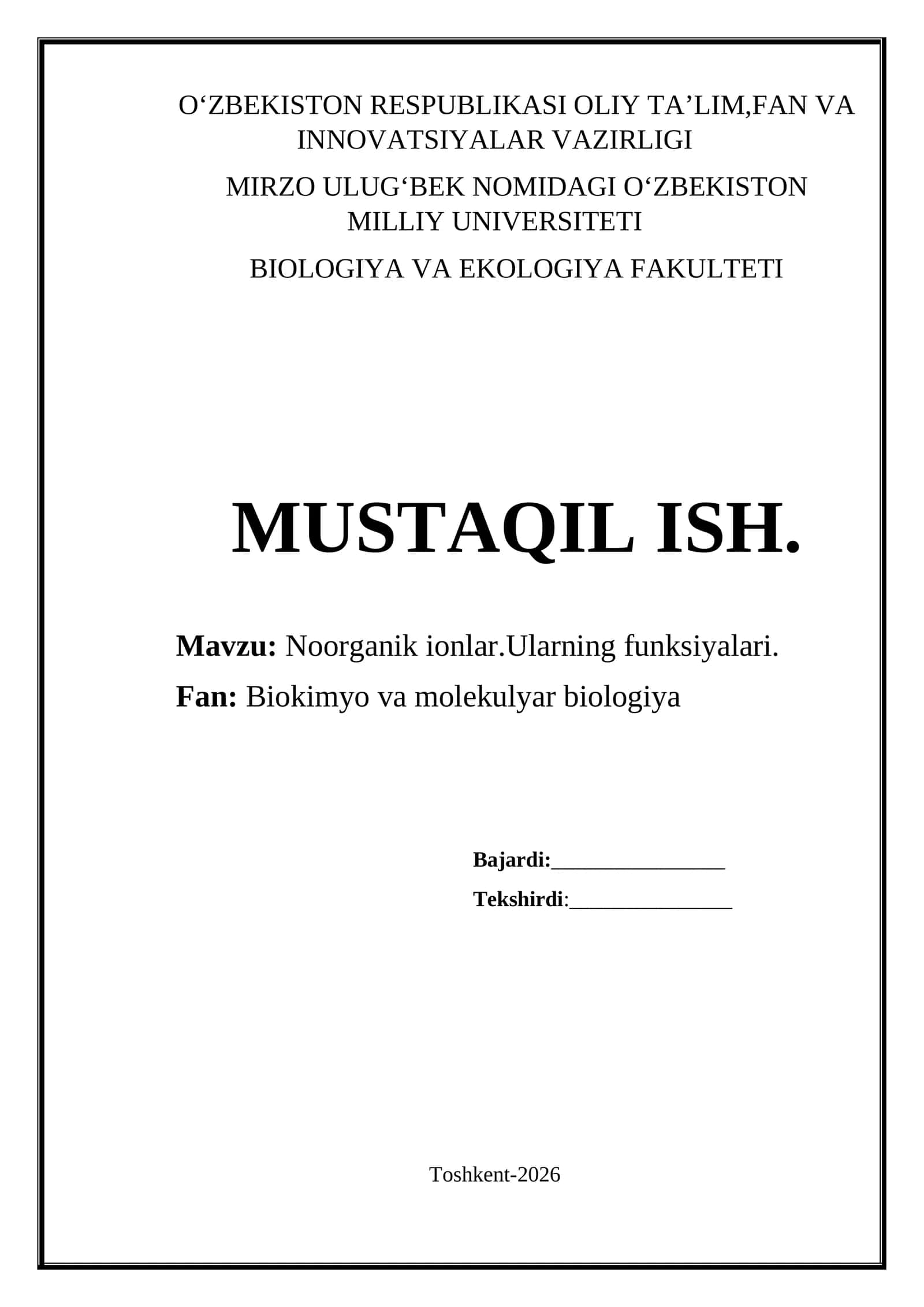 Noorganik ionlar.Ularning funksiyalari 1