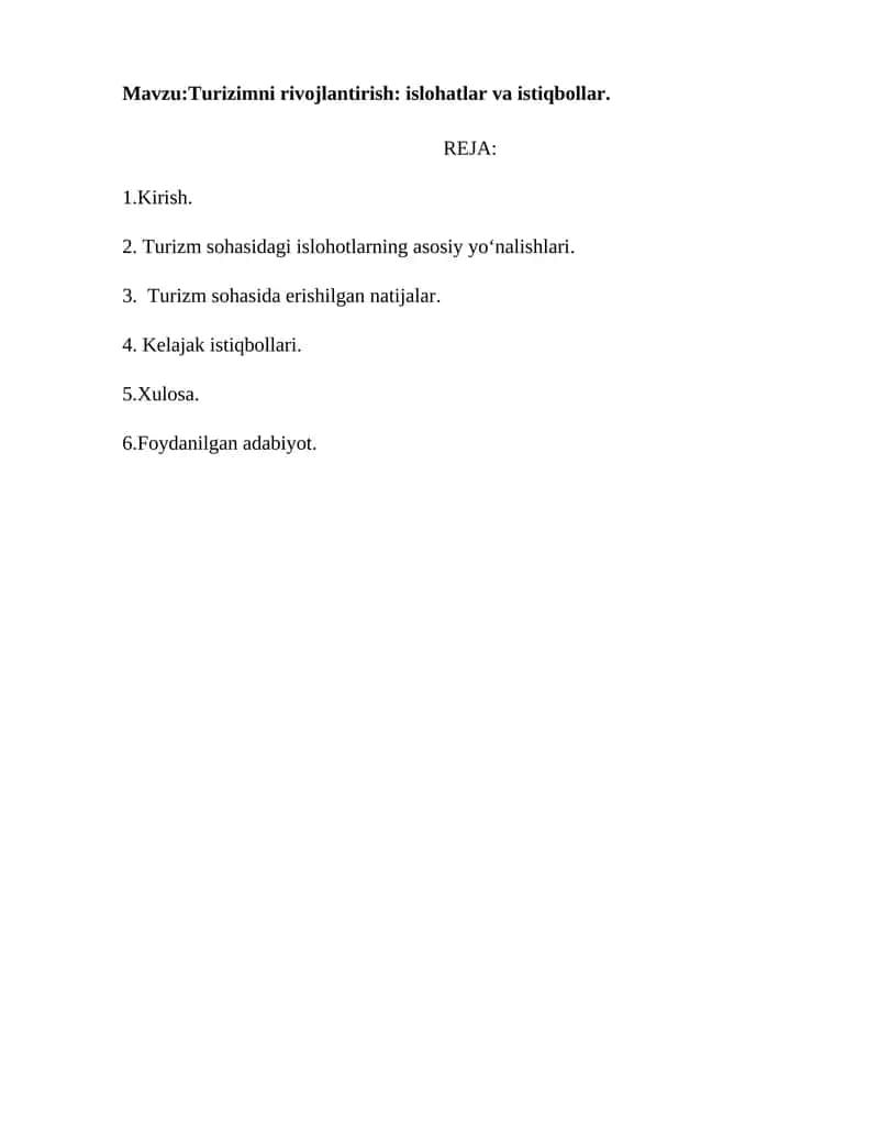 Turizimni rivojlantirish: islohatlar va istiqbollar 1