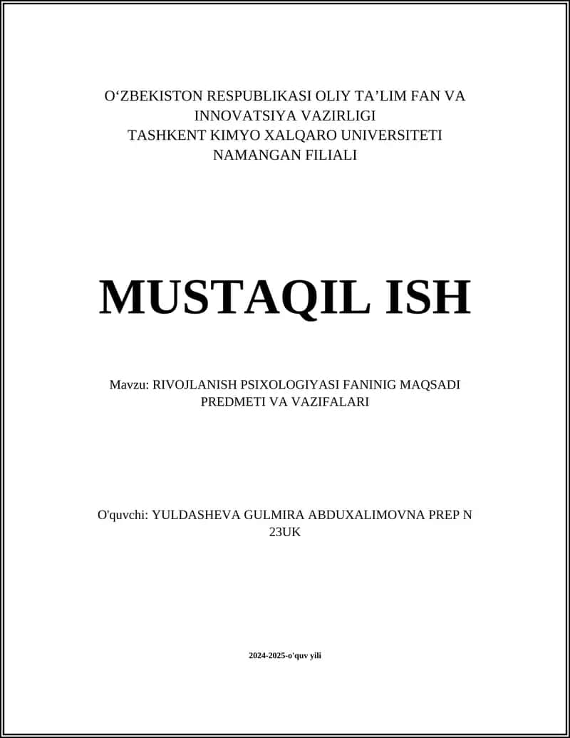 Rivojlanish psixologiyasi fanini o'rganamiz 1