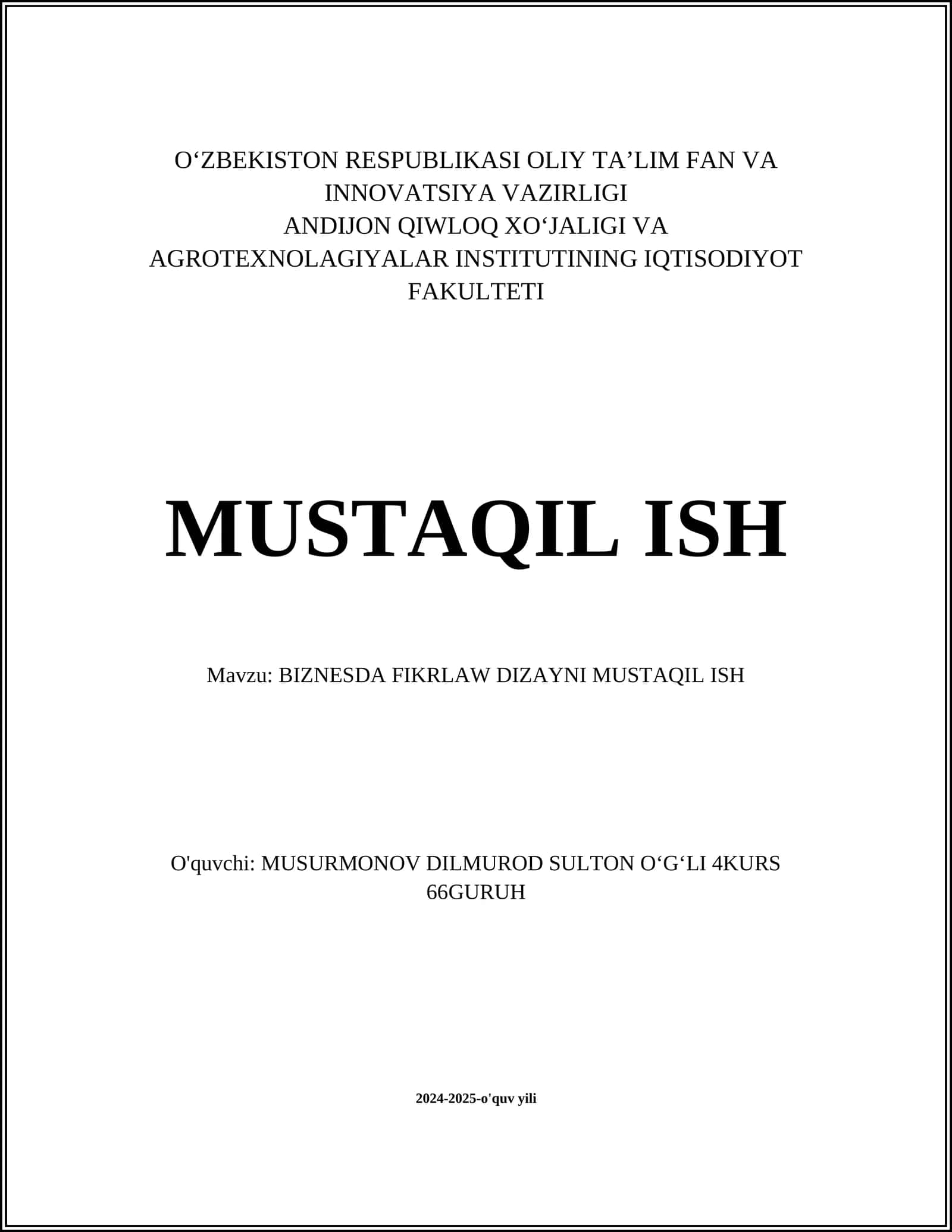 BIZNESDA FIKRLAW DIZAYNI MUSTAQIL ISH 1