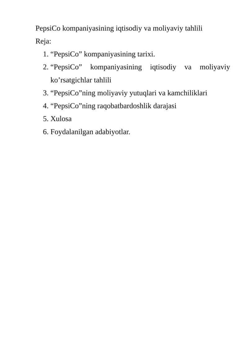 Pepsi kompaniyasining iqtisodiy tahlili 1