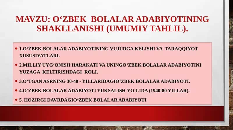 O‘zbek  bolalar adabiyotining shakllanishi 1