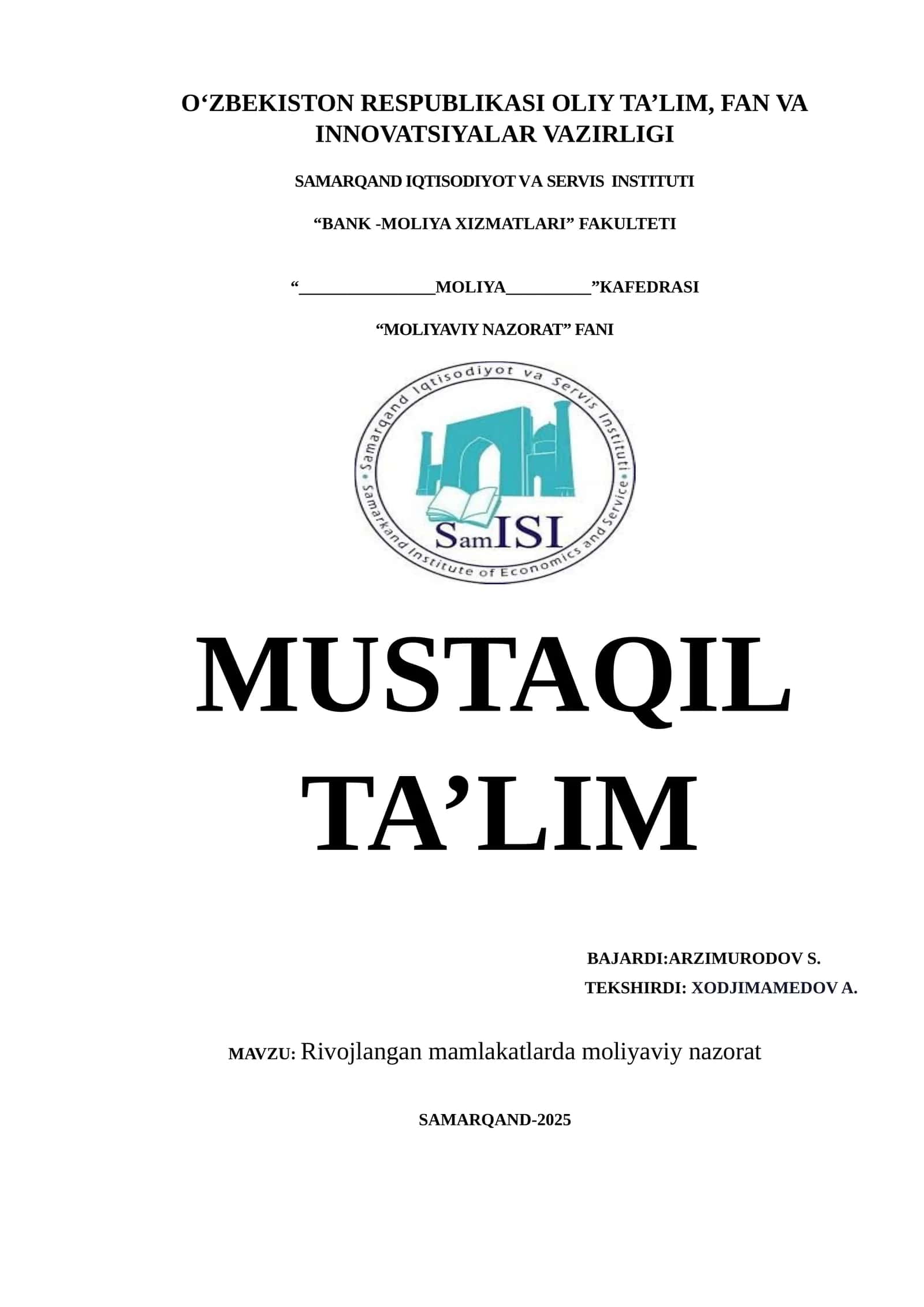 Rivojlаngаn mаmlаkаtlаrdа moliyaviy nаzorаt 1