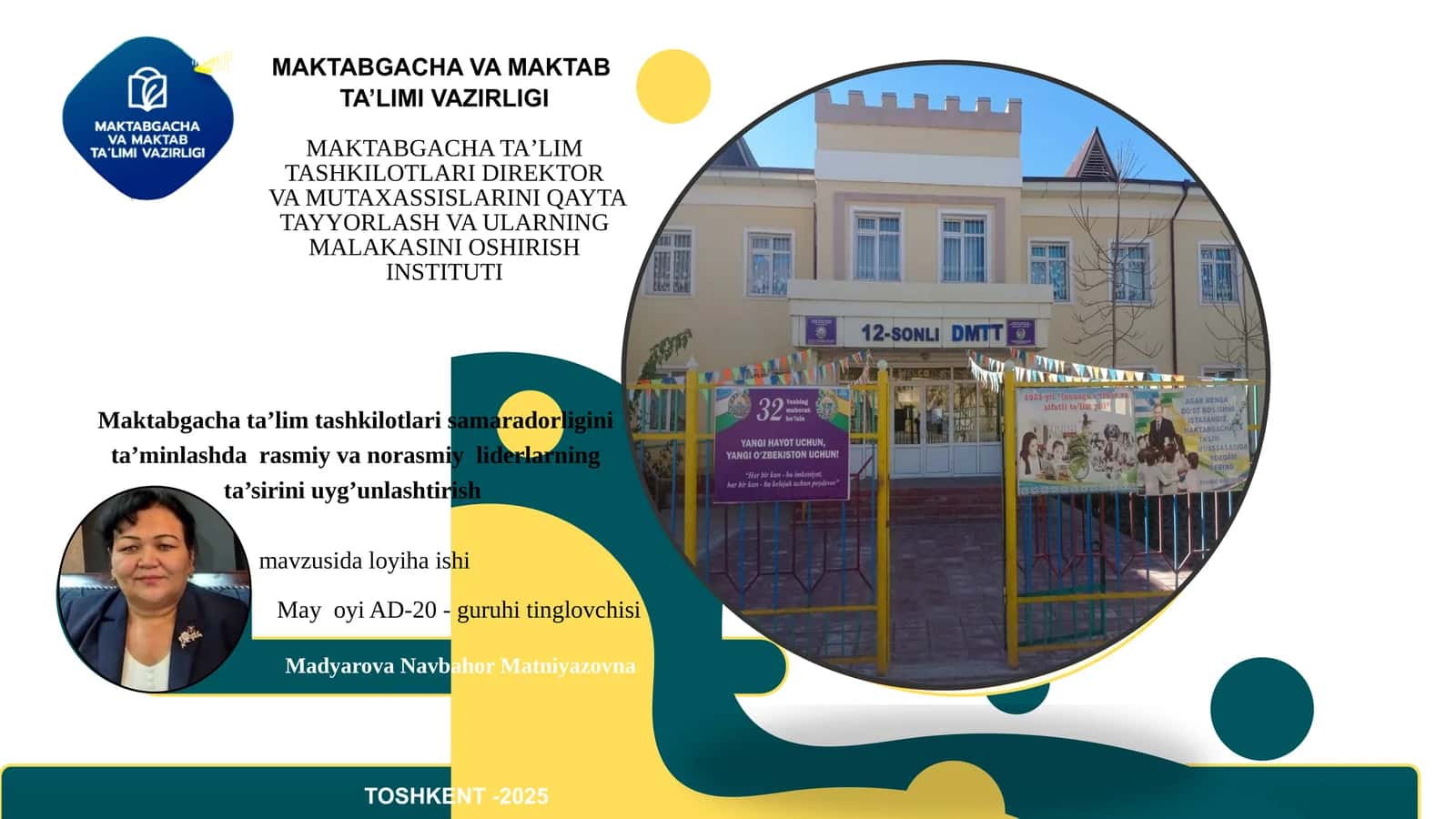 MAKTABGACHA TAʼLIM TASHKILOTLARI DIREKTOR VA MUTAXASSISLARINI QAYTA TAYYORLASH VA ULARNING MALAKASINI OSHIRISH INSTITUTI 1