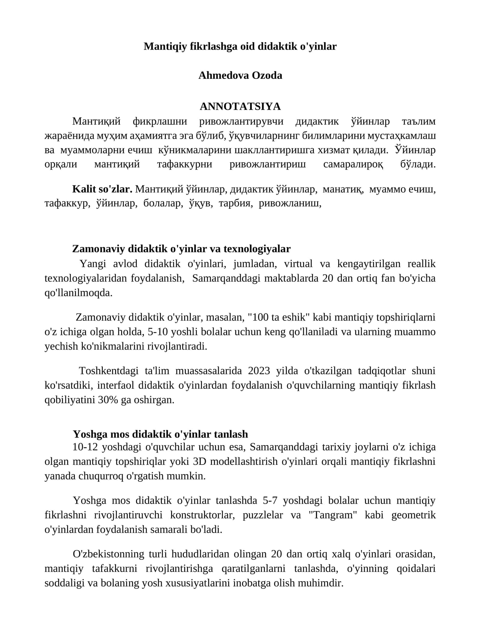Mantiqiy fikrlashga oid didaktik o'yinlar 1