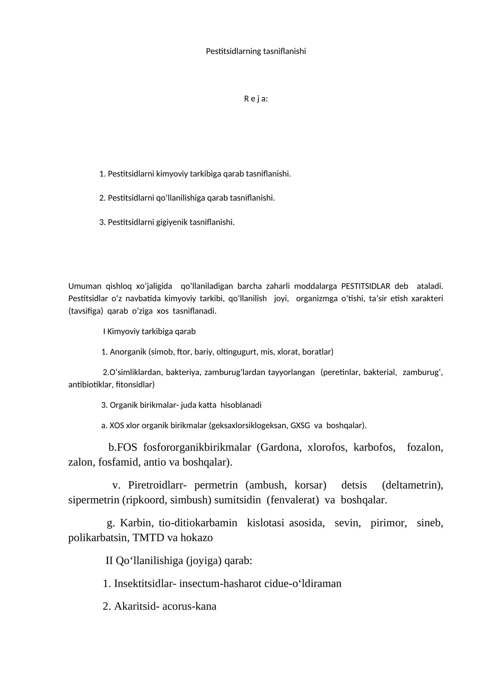Pestitsidlarning tasniflanishi 1