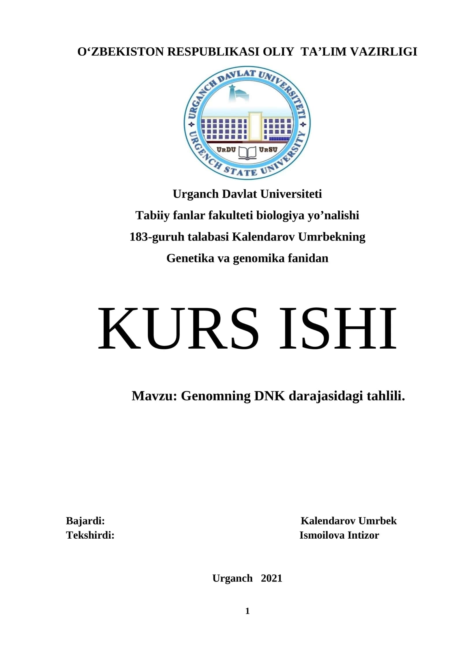 Genomning DNK darajasidagi tahlili 1