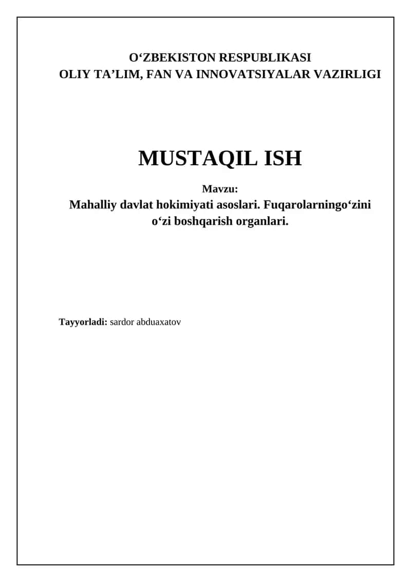 Mahalliy hokimiyatning samarali faoliyati 1